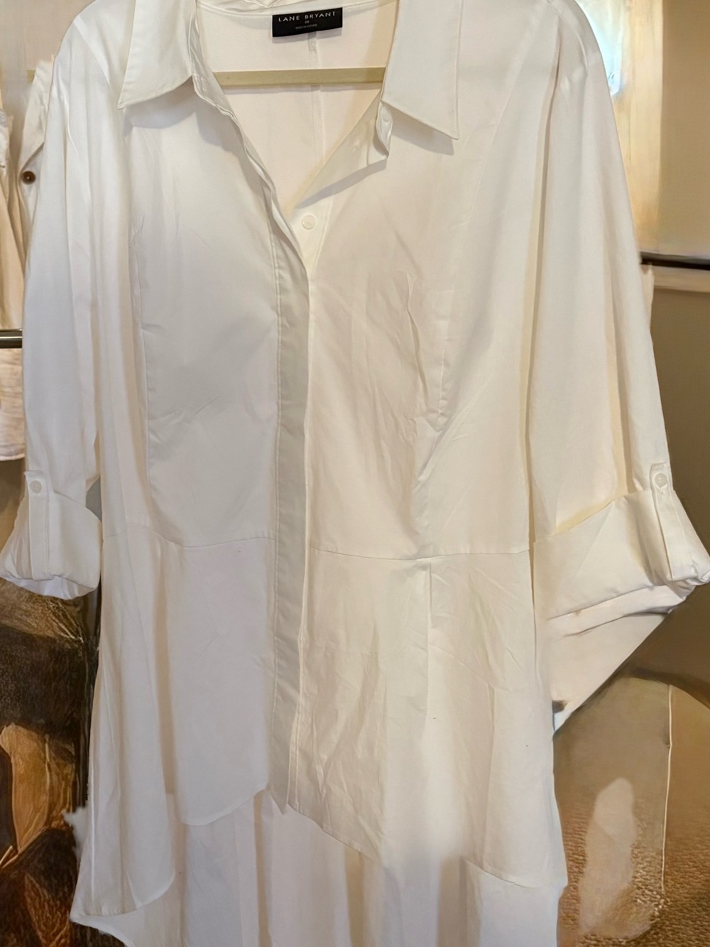 New Lane Bryant White Button-Front High Low Asymetric Tunic Shirt Never Worn